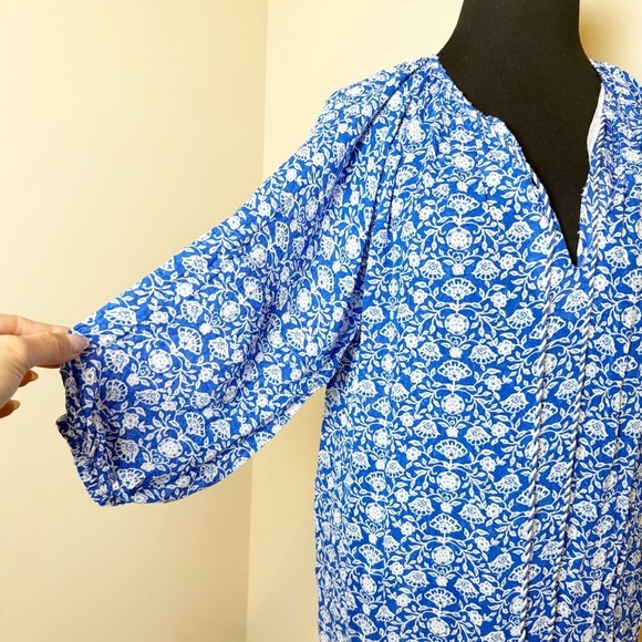 ZARA Blue/White BOHO FLORAL dotted MESH PRINTED MIDI DRESS sz XS - Picture 6 of 12